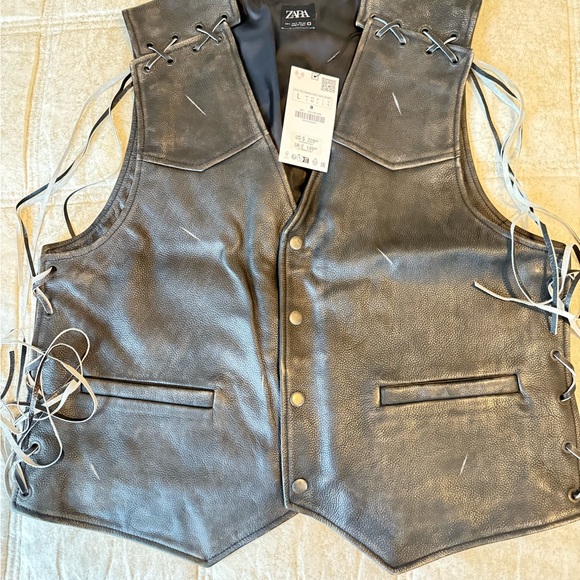 Zara Men's Dark Gray Leather Vest